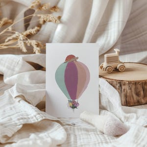 Heißluftballon Postkarte A6 | Karte zur Geburt Tiere Postkarte Blumen Grußkarte Geburtstagskarte Kind Karte Frühling Deko Ostern Postkarte