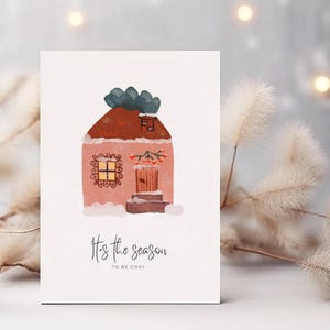 Postkarte Cosy Haus A6 | Karte Weihnachten Grußkarte Winter Haus skandinavischer Stil handgezeichnet Grußkarten Set Geschenk