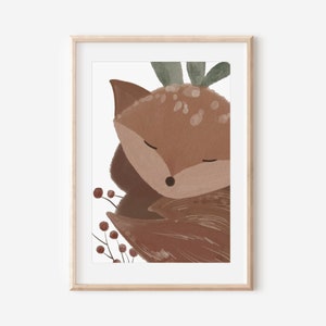Poster Schlafender Fuchs A4 & A3 Kinderposter Poster Kinderzimmer Poster Baby Geschenk Mädchen Geschenk Junge Poster Tierposter Bild Fuchs