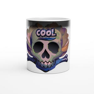 Cool Skull Mug - Black Glossy Finish - Magic Heat Reveal Coffee Cup - Unique Gift for Skull Lovers