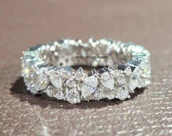 Lab Grown Diamond Full Eternity Band Marquise-Round Diamond Wedding Band Real CVD Diamond Anniversary Ring Stacking Band for Bridal Set Gift