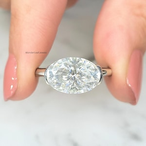 3 CT Ost-West Oval geschnittener Diamant-Verlobungsring | Halbe Bezel Ring | Solid Gold Oval Solitaire Big Diamant Statement Ring
