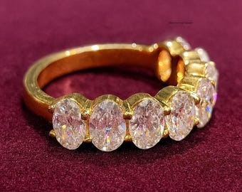 3 CT Luxury Oval Cut Lab Grown Engagement Diamond Band 14K Yellow Gold Half Eternity Style Wedding Ring, Bold Statement Anniversary Jewelry