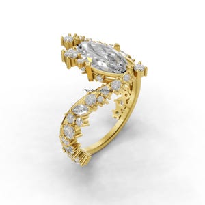 Marquise Cut Lab Grown Diamond Ring | Gold Split Shank Statement Ring | Unique Lab Created Bridal Jewelry | Ethical Wedding Ring Gift