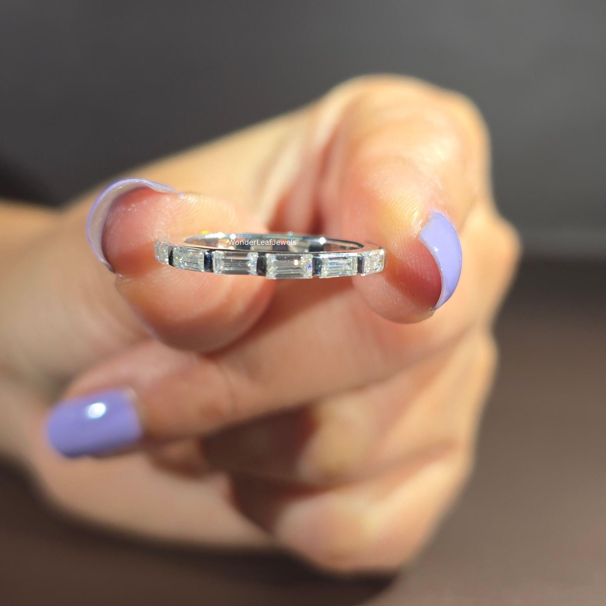 Baguette Cut Lab Grown Diamond Half Eternity Ring, 18k Solid Gold Baguette Diamond Wedding Band, Matching Band, Bridal Set, Anniversary Ring