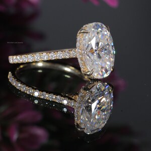 Luxury 3.6 CT Oval Cut Lab Grown Diamond Engagement Ring and Hidden Halo Ring with Pave Band, IGI Certified Bridal Jewelry, Promise Ring
