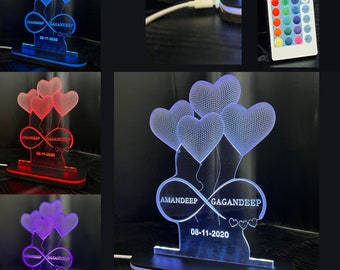 Multicolore personnalisé avec télécommande, lampe acrylique illusion 3D, cadeau pour anniversaire, cadeau de couple, anniversaire, connecteur de type C