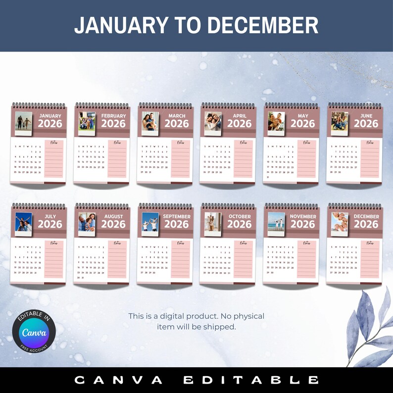 Editable Pink Hanging Calendar Template Printable Wall Calendar ...