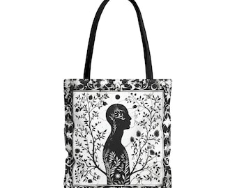 Borsa tote con silhouette in bianco e nero, stampa d'arte moderna