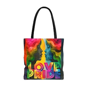 Love rainbow Pride Tote Bag in three sizes, beautiful vibrant colorful rainbow whimsical retro design