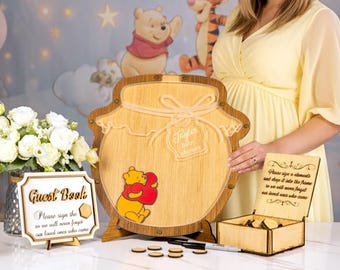 Custom Winnie the Pooh Honey Pot Guest Book, Baby Shower Drop Box, First Birthday Keepsake