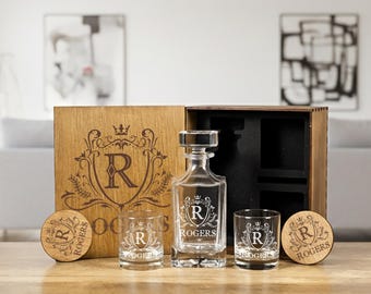 Personalized Whiskey Decanter and Glasses 21st Birthday Gift – Engraved Rocks Glass for Him