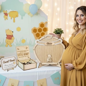 Classical Winnie the Pooh Honey Pot Baby Shower Guest Book, First Birthday Guestbook Keepsake image 1