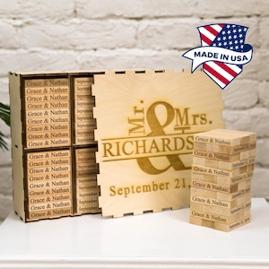 Custom Wooden Anniversary Gift for a Сouple Wedding Guestbook Customized Block Tumbling Tower Set Wedding Party Games Guest Book Alternative