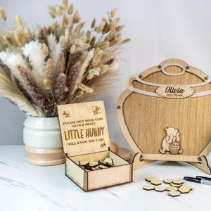 Guest Book in Winnie the Pooh Honey Pot Shape – Baby Shower, First Birthday, Wooden Memory Book, Party Keepsake, Cute Nursery Decor, Custom Wish Book, Kids’ Event Sign-in Book