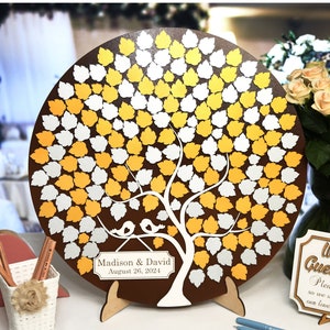 Love Tree guest book Wedding guest book alternative Tree and Leaves Guestbook Circle Guestbook Tree Weding Rustic Wood Guest Book, Luminexis