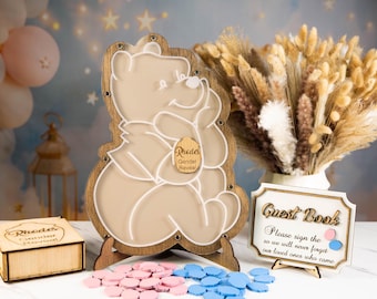 Winnie the Pooh Gender Reveal Guest Book: Wooden Barrels, Baby Shower Sign-In