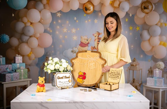Custom Winnie the Pooh Honey Pot Guest Book, Baby Shower Drop Box, First Birthday Keepsake