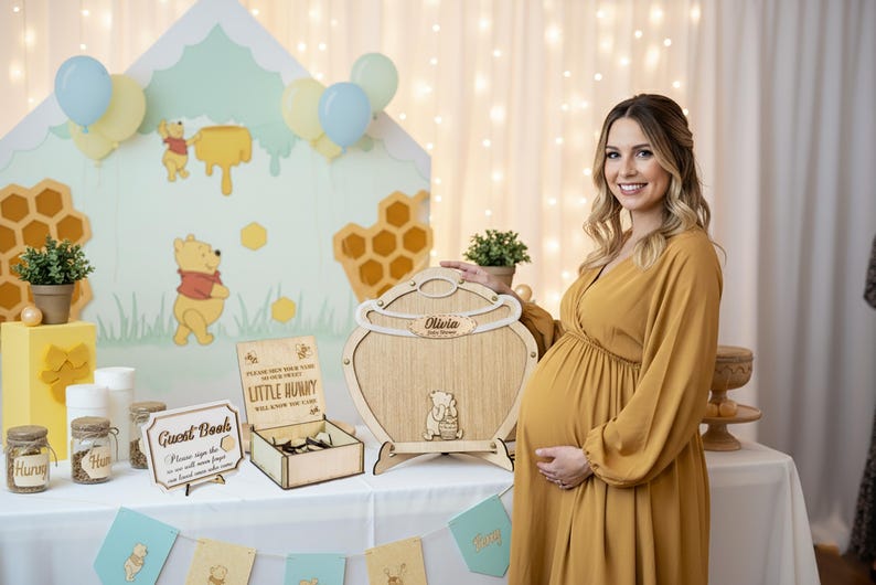 Classical Winnie the Pooh Honey Pot Baby Shower Guest Book, First Birthday Guestbook Keepsake image 1