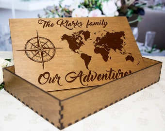Personalized World Map Wooden Keepsake Box, Travel Memory Box