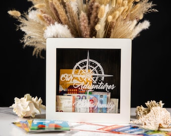 Engraved Wooden Travel Memory Box, Ticket & Souvenir Display, Personalized Gift for Couples