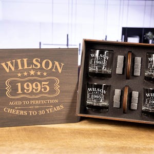 Personalized 40th Birthday Whiskey Glass Set: Any Year Etched Bourbon Glass 30th50th 60th 70th