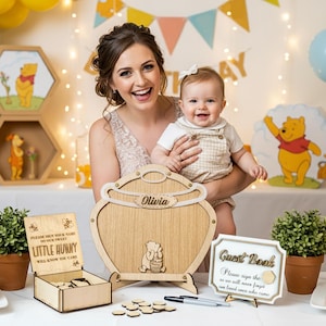 Classical Winnie the Pooh Honey Pot Baby Shower Guest Book, First Birthday Guestbook Keepsake image 5