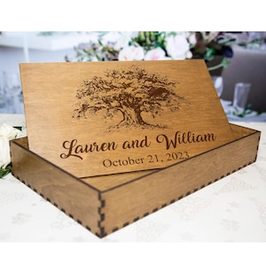 Custom Wooden Keepsake Box – Mr & Mrs Wedding and Anniversary Gift Idea, Engraved Memory Chest, Christmas Gift for Family, Wedding Photo Box