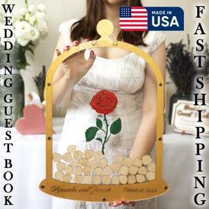 Customized Rose Wedding guest book Alternative Personalized Beauty and Beast drop box Rose Summer Wedding Guest Book Quinceanera Sweet 16