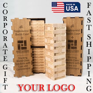Custom Engraved Wood Blocks Company Logo: Corporate Gift, Team Building Game, Office Gift