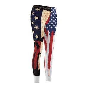 American flag with skull Women&#39;s Cut & Sew Casual Leggings (AOP)