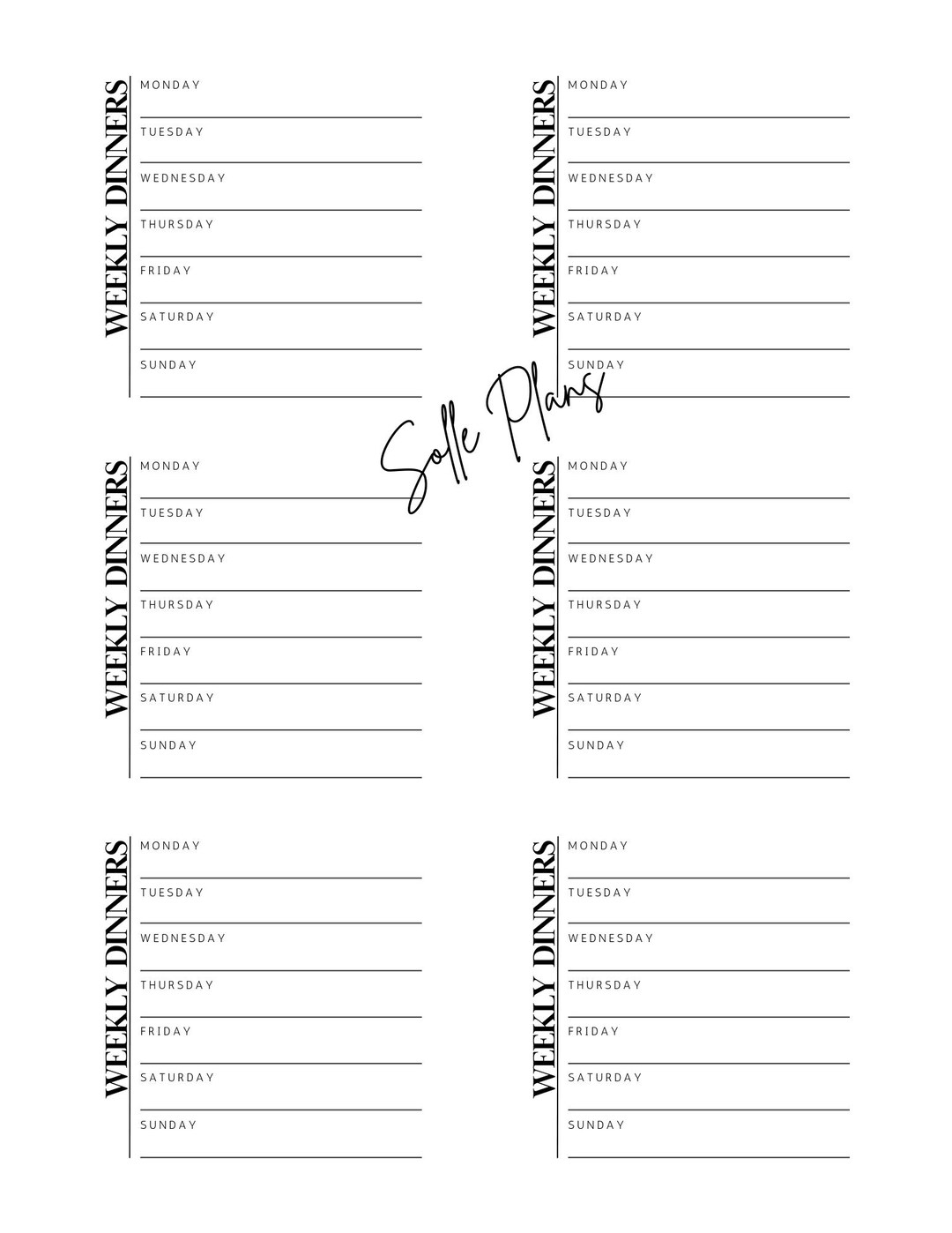 Stick Note Menu Weekly Meal Planner Sticky Note: Menu Notes (digital Download) - Etsy