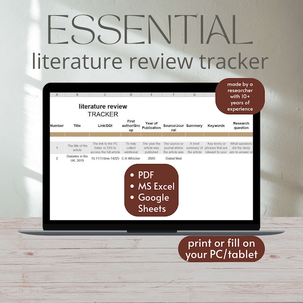 Research Literature Tracker, Customisable Academic Planner, Printable PhD study planner, Student Digital GoogleSheets Excel research