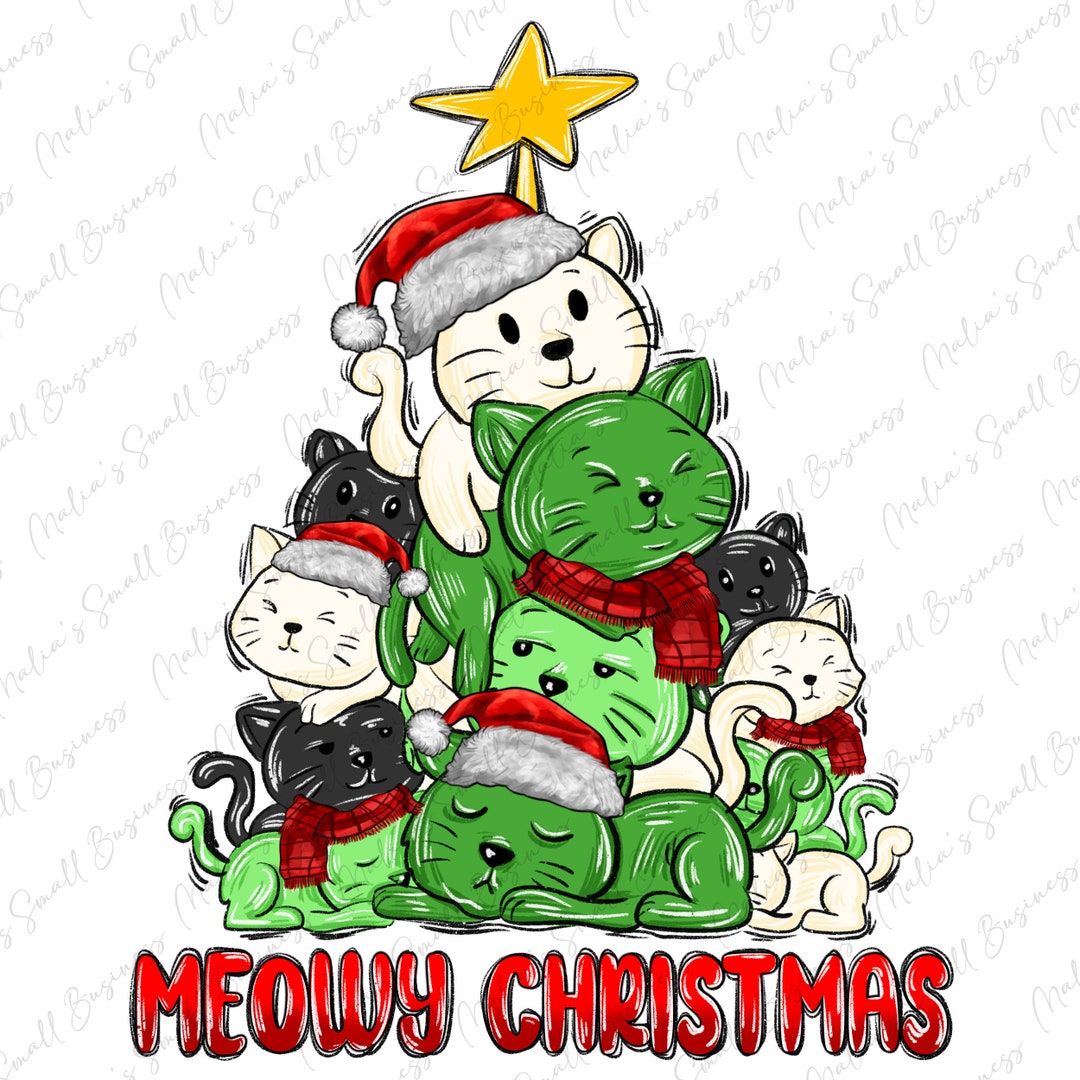 Meowy Christmas Cat Tree Png Sublimation Design Download, Merry ...
