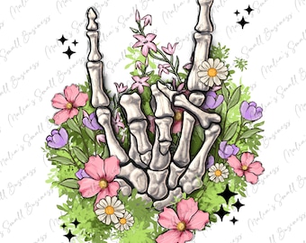 Flores de esqueleto png descarga de diseño de sublimación, mano de esqueleto png, diseño floral png, mano de roca png, descarga de diseños sublimados