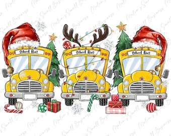 Autobus szkolny na Boże Narodzenie png sublimacja projekt do pobrania, Wesołych Świąt png, Szczęśliwego Nowego Roku png, autobus szkolny png, sublimacja wzorów do pobrania
