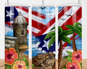 Puerto Rico 20 oz skinny tumbler png, Puerto Rico tumbler wrap png, Puerto Rico flag 20 oz tumbler designs, tumbler png download