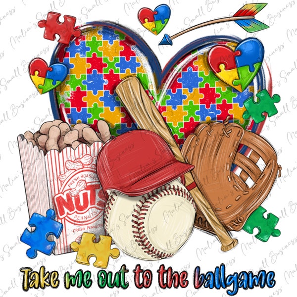 Take me out to the ball game Autism Baseball png, sport png, game day png, Autism Awareness png, love Baseball png, sublimate download