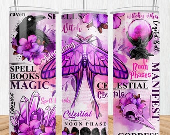Witchy Celestial witch 20 oz skinny tumbler png, Witchy tumbler wrap png, Witchy 20 oz tumbler designs, png download