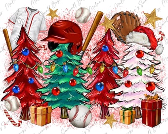 Christmas baseball trees png, Merry Christmas png, Happy New Year png, Baseball png, sport png, sublimate designs download