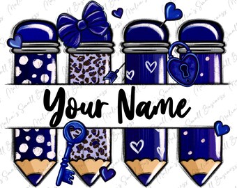 Lápis escolares personalizados para o Dia dos Namorados azul marinho png, volta às aulas png, escola png, dia dos namorados png, download de designs sublimados