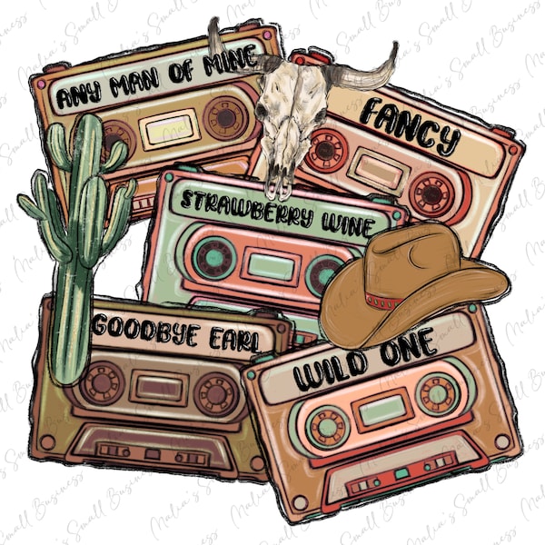 90's country cassette tapes png sublimation design download, western cowboy png, vintage cassette png, sublimate designs download