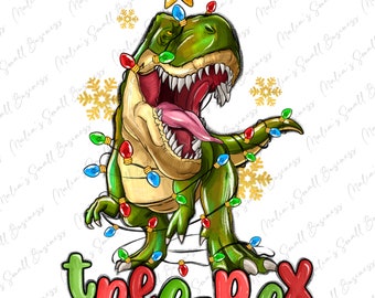 ツリーレックス t-rex クリスマス恐竜 png 昇華デザイン ダウンロード、メリークリスマス png、クリスマス T-rex png、昇華デザイン ダウンロード