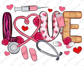Love Nurse Valentine's Day png sublimation design download, Happy Valentine's png, 14th February png, Nurse png, sublimate designs download