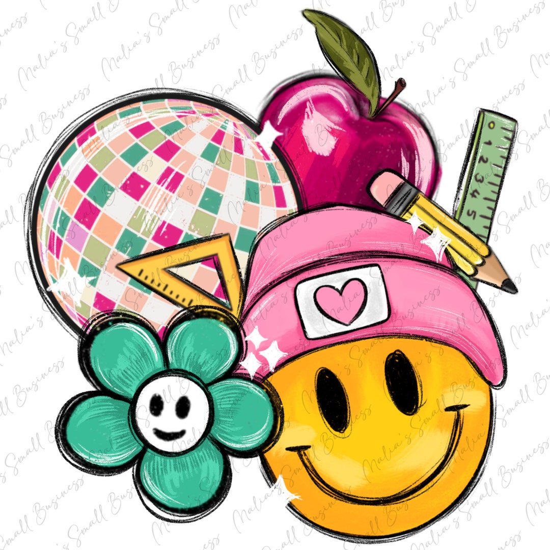 Smiley Face and School Elementary Png Sublimation Design Download ...