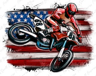 Dirt Bike amerikanische Flagge png Sublimation Design download, 4th of July png, Independencia Day png, motocross png, sublimate designs download
