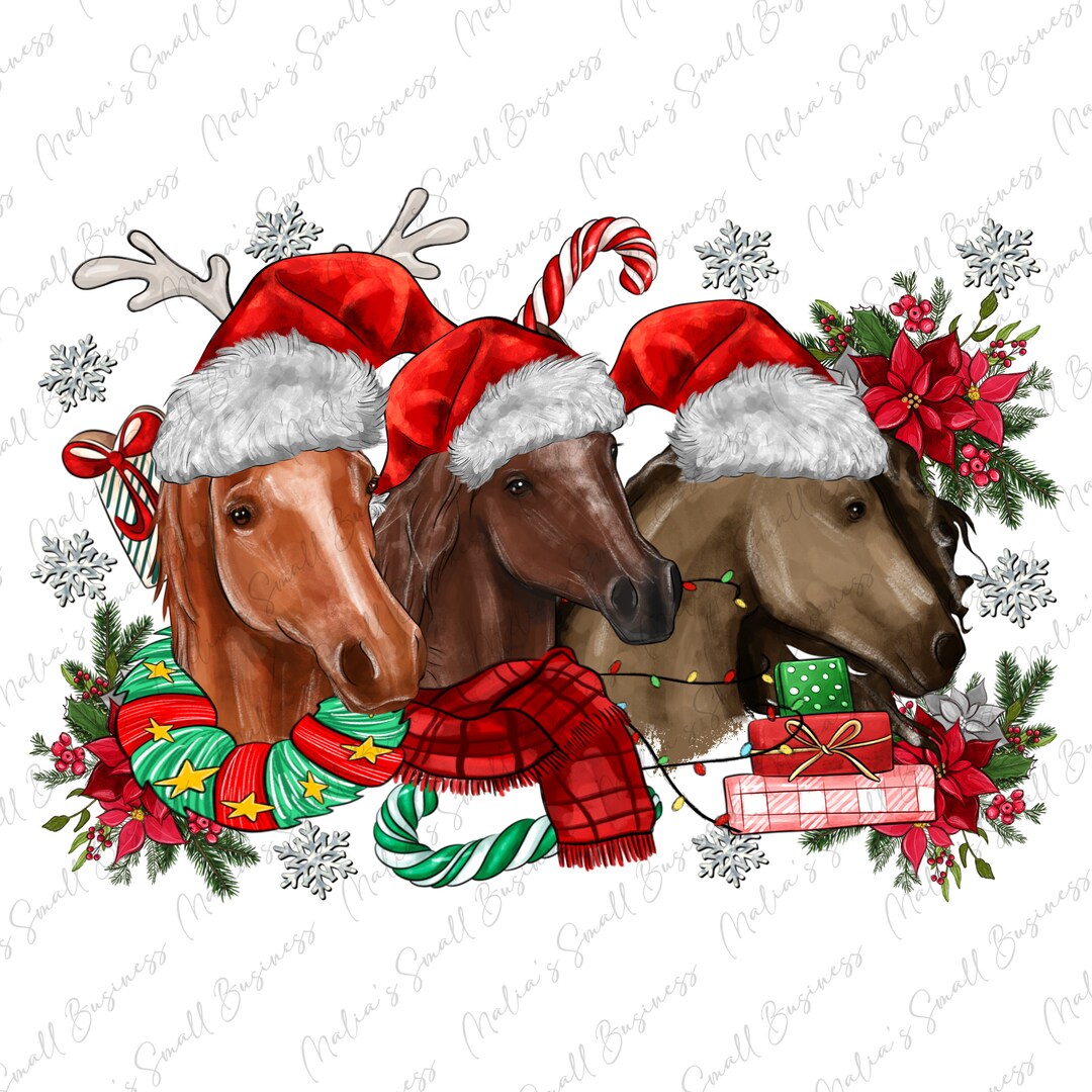 Christmas Horses Png Sublimation Design Download Merry - Etsy