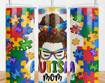 Autismus Mama 20 oz dünner Becher png, Autismus Bewusstsein Becher wickeln png, Autismus 20 oz Becherdesigns, Becher png Herunterladen