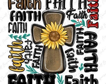 Faith cross png sublimation design download, Christian png, Religious png, Cross png, sunflower cross png, sublimate designs download