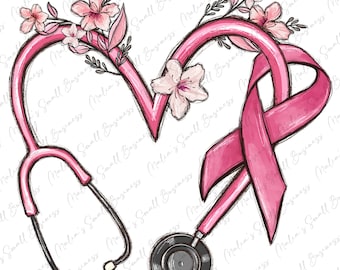 Stethoscope Nurse medical Breast Cancer Awareness png, Breast Cancer Awareness png, pink ribbon png, Cancer Nurse png, sublimate download